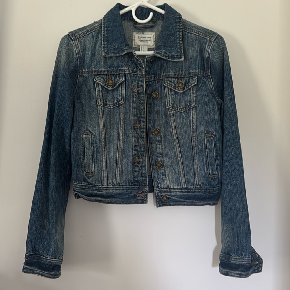 I Love H81 Women’s Long Sleeve Denim Blue Jean‎ Jacket Size Small